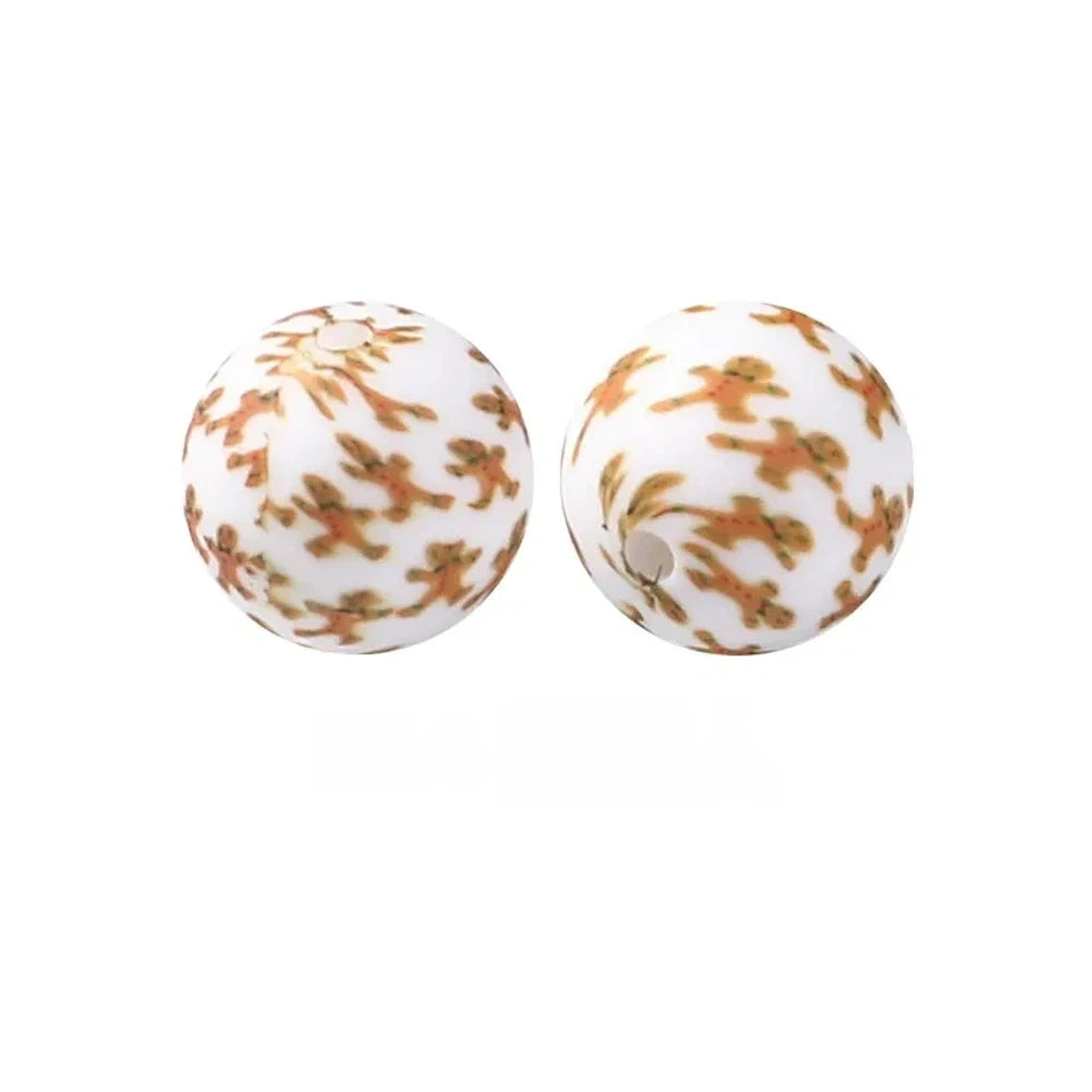 15mm Gingerbread Man Printed Silicone Bead for DIY Bracelet Keychains