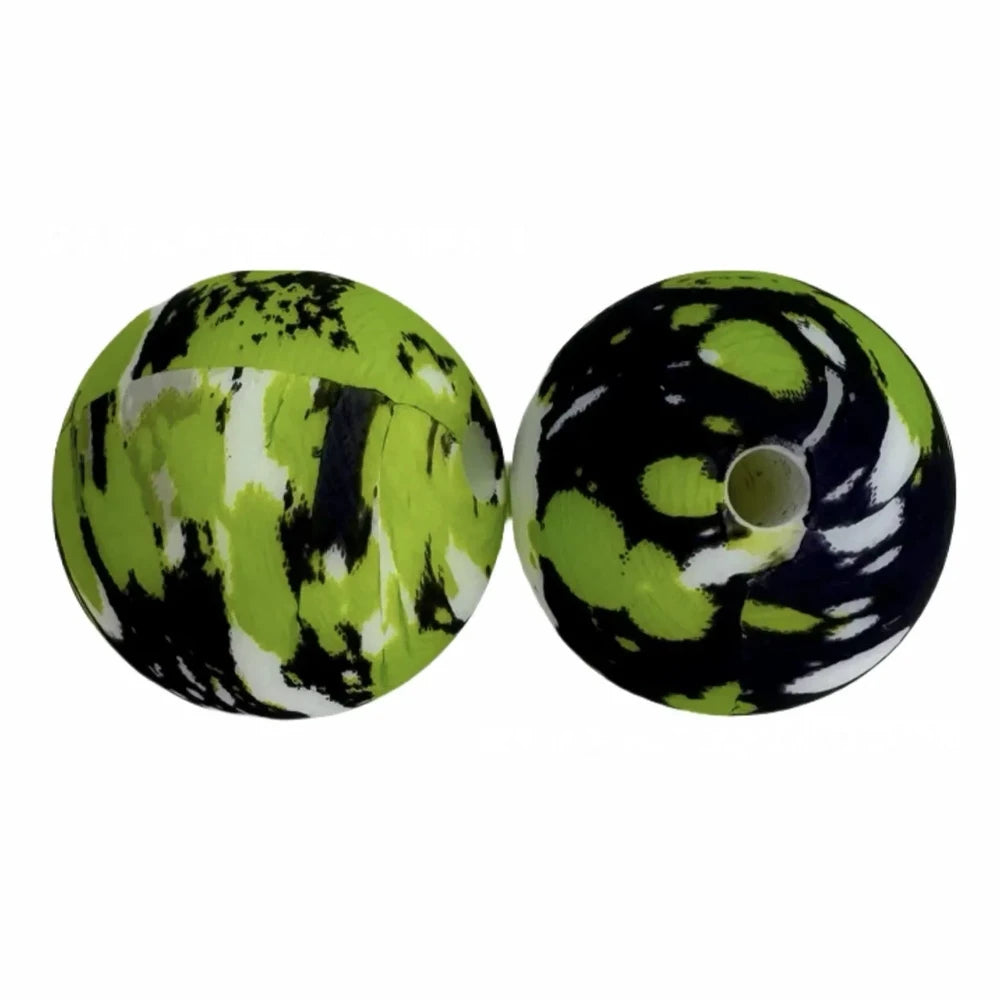 15mm Green and Black Printed Silicone Bead for DIY Keychains Pens