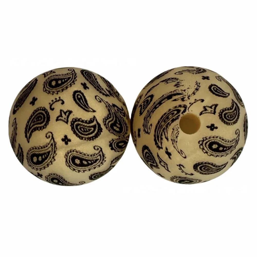 15mm Western Pattern Yellow Printed Silicone Bead for DIY Bracelets Keychains