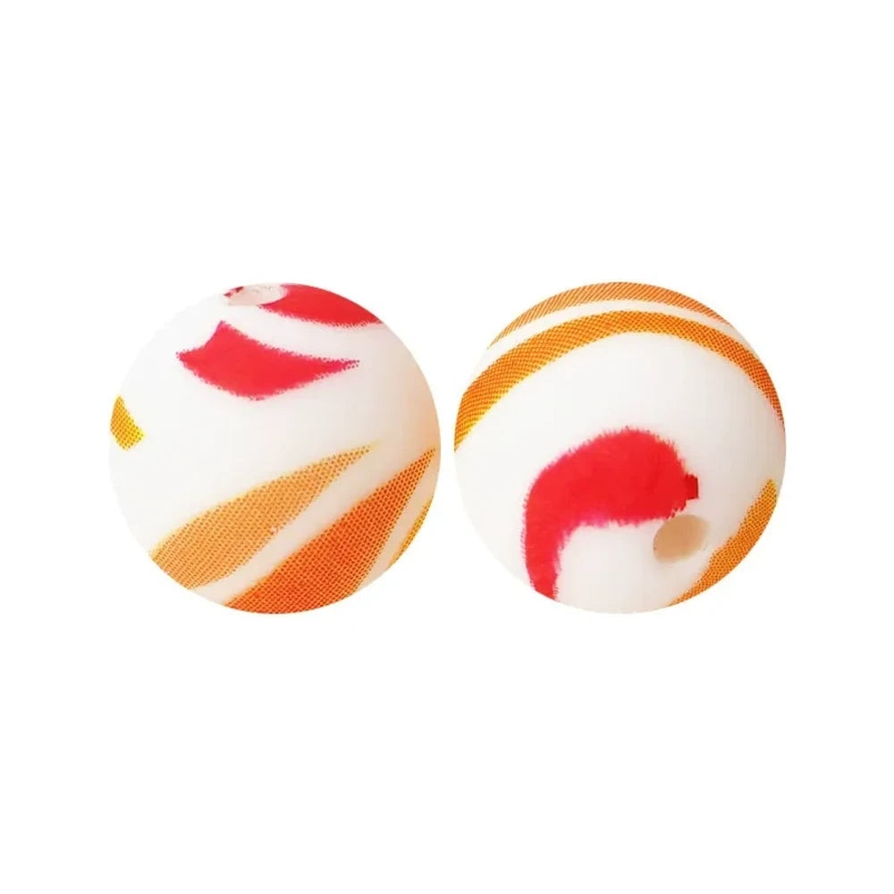 15mm Orange and Red on White Printed Silicone Bead for DIY Bracelet