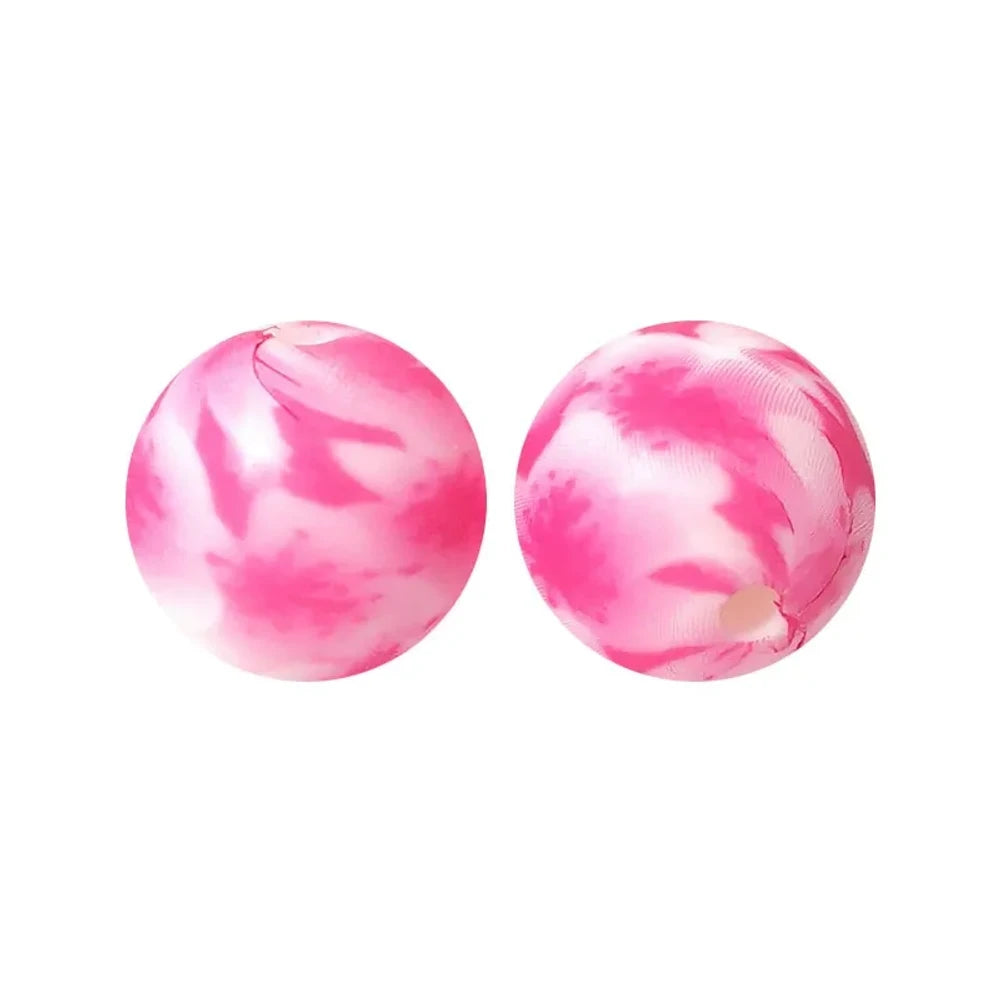 15mm Pink Printed Silicone Bead for DIY Pens Keychains