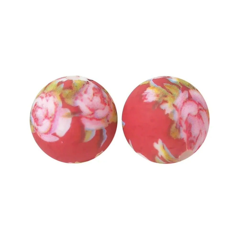 15mm Flowers Red Printed Silicone Bead for DIY Bracelets Pens