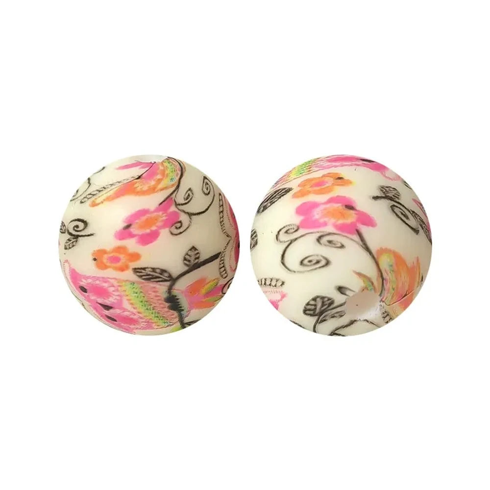 15mm Flowers Printed Silicone Bead for DIY Keychains Pens