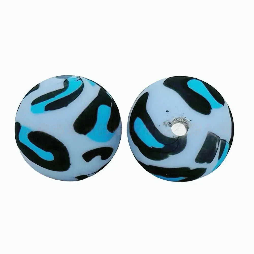 15mm Blue Leopard Printed Silicone Bead for DIY Bracelet Keychain