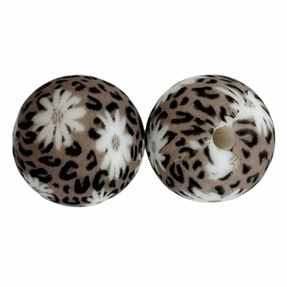 15mm Leopard and Flower Printed Silicone Bead for DIY Pens Bracelet Keychains