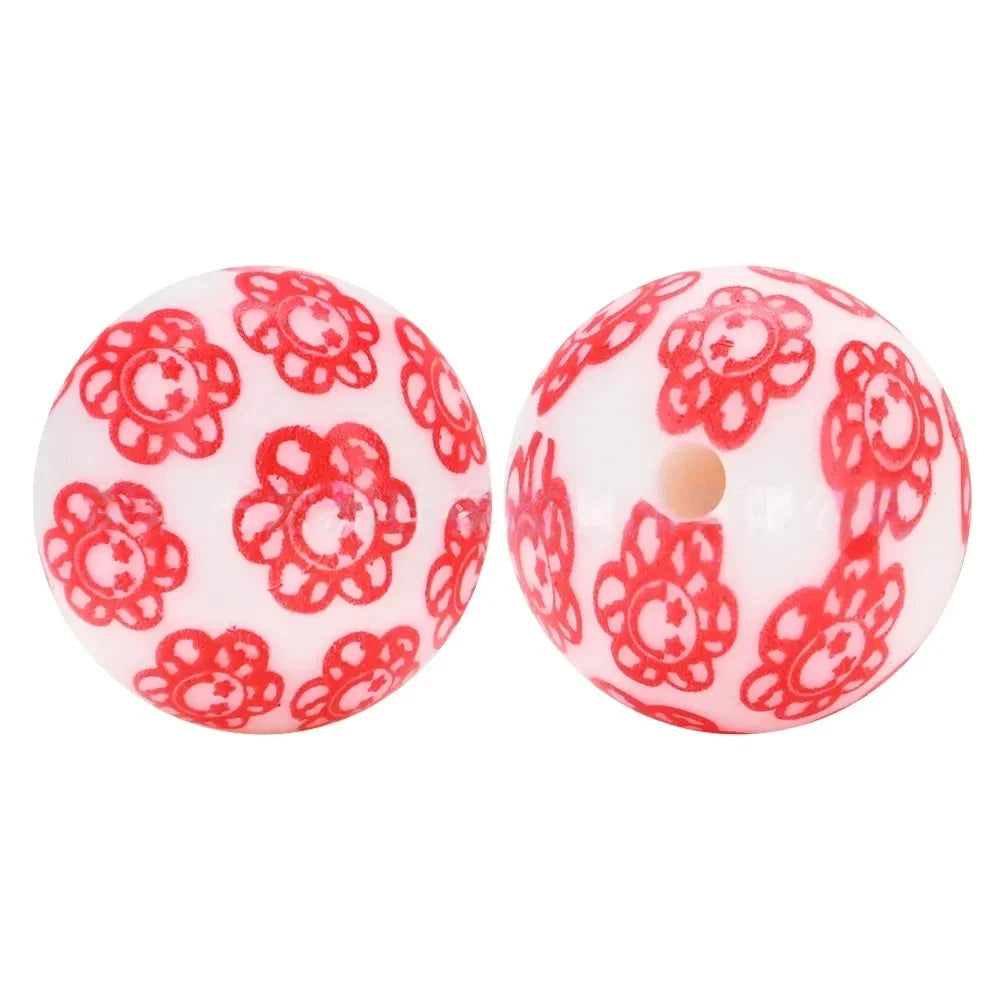 15mm Smiley Flower Printed Silicone Bead for DIY Pens Keychains