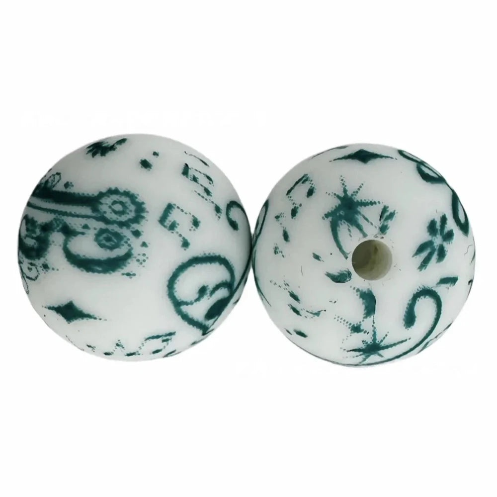 15mm Musical Notes Printed Silicone Bead for DIY Keychains Pens