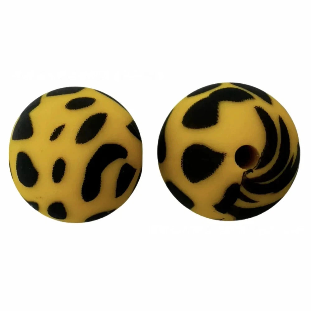 15mm Black Dots Printed Silicone Bead for DIY Bracelet Keychains