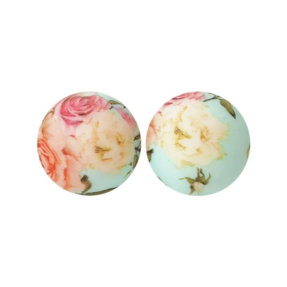 15mm Colorful Roses Printed Silicone Bead for DIY Bracelet