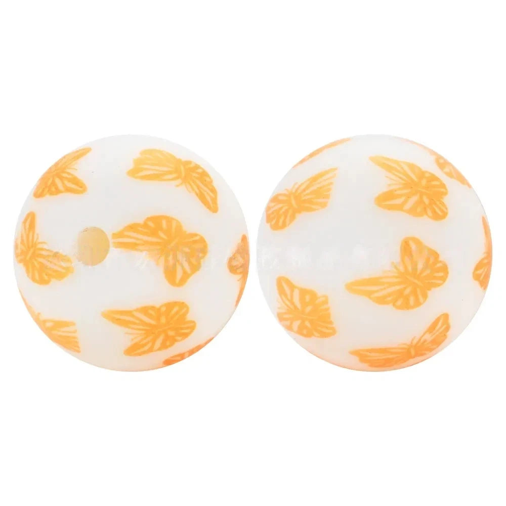 15mm Yellow Butterfly Printed Silicone Bead for DIY Keychains Pens