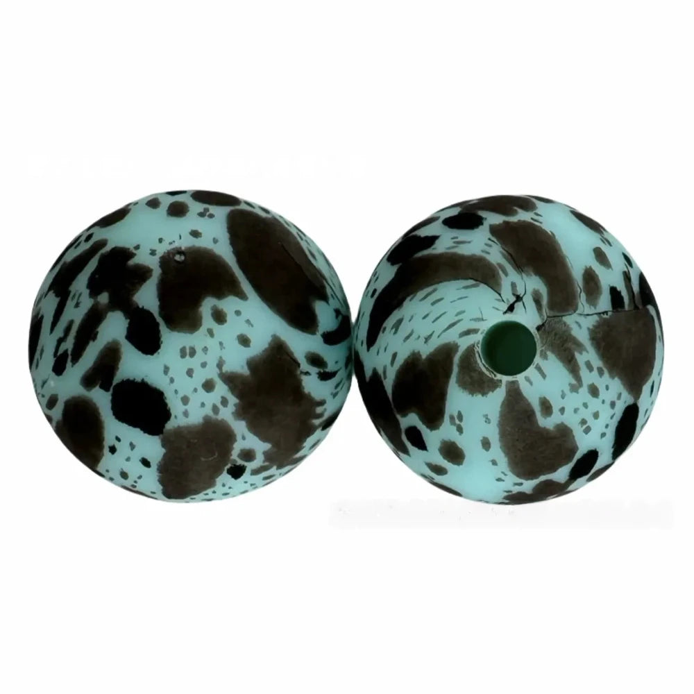 15mm Black Dots on Teal Printed Silicone Bead for DIY Keychains Pens
