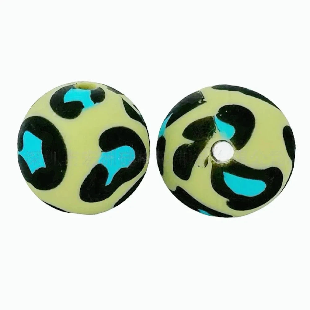 15mm Teal Leopard Printed Silicone Bead for DIY Pens Keychain
