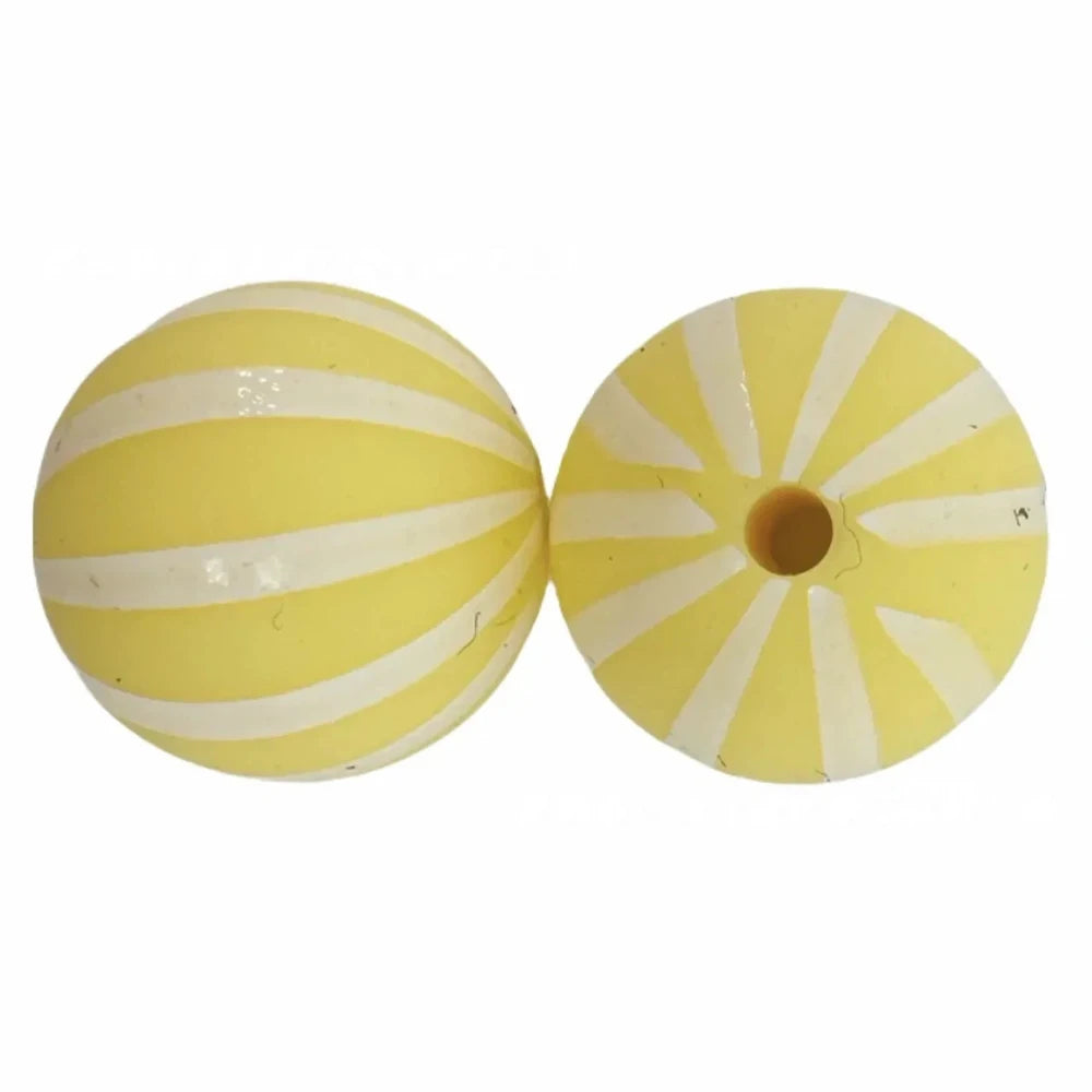 15mm White Stripes on Light Yellow Printed Silicone Bead for DIY Bracelet Keychains