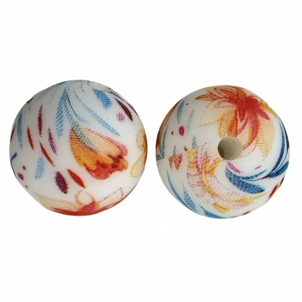15mm Flower Printed Silicone Bead for DIY Bracelets Pens