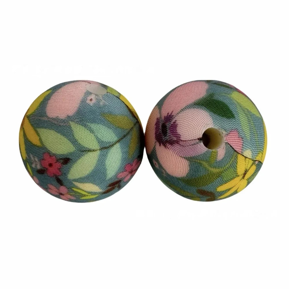 15mm Plants Printed Silicone Bead for DIY Bracelet Keychains