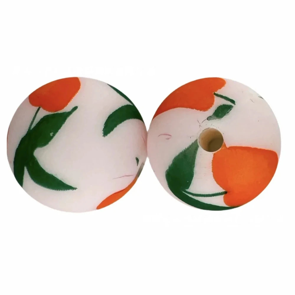 15mm Flower Printed Silicone Bead for DIY Bracelet Keychains