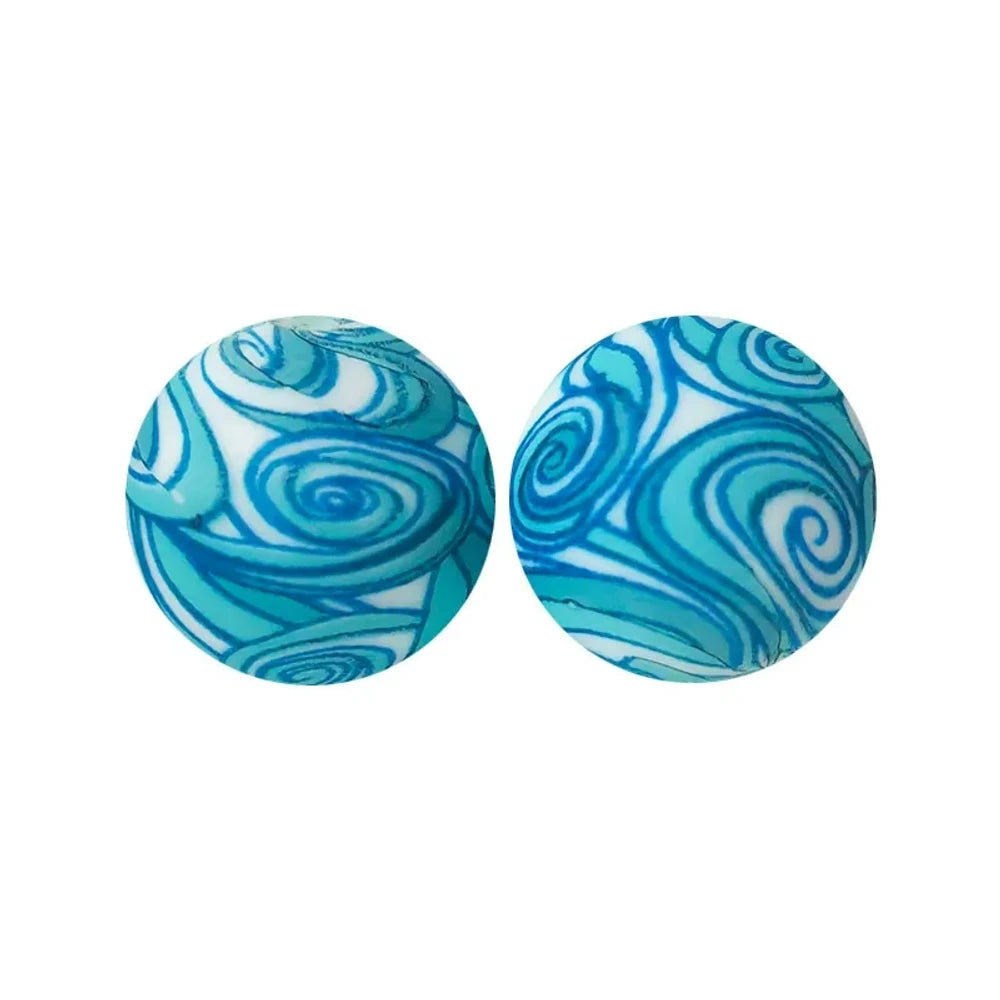 15mm Blue Swirl Printed Silicone Bead for DIY Bracelet Pens Keychains
