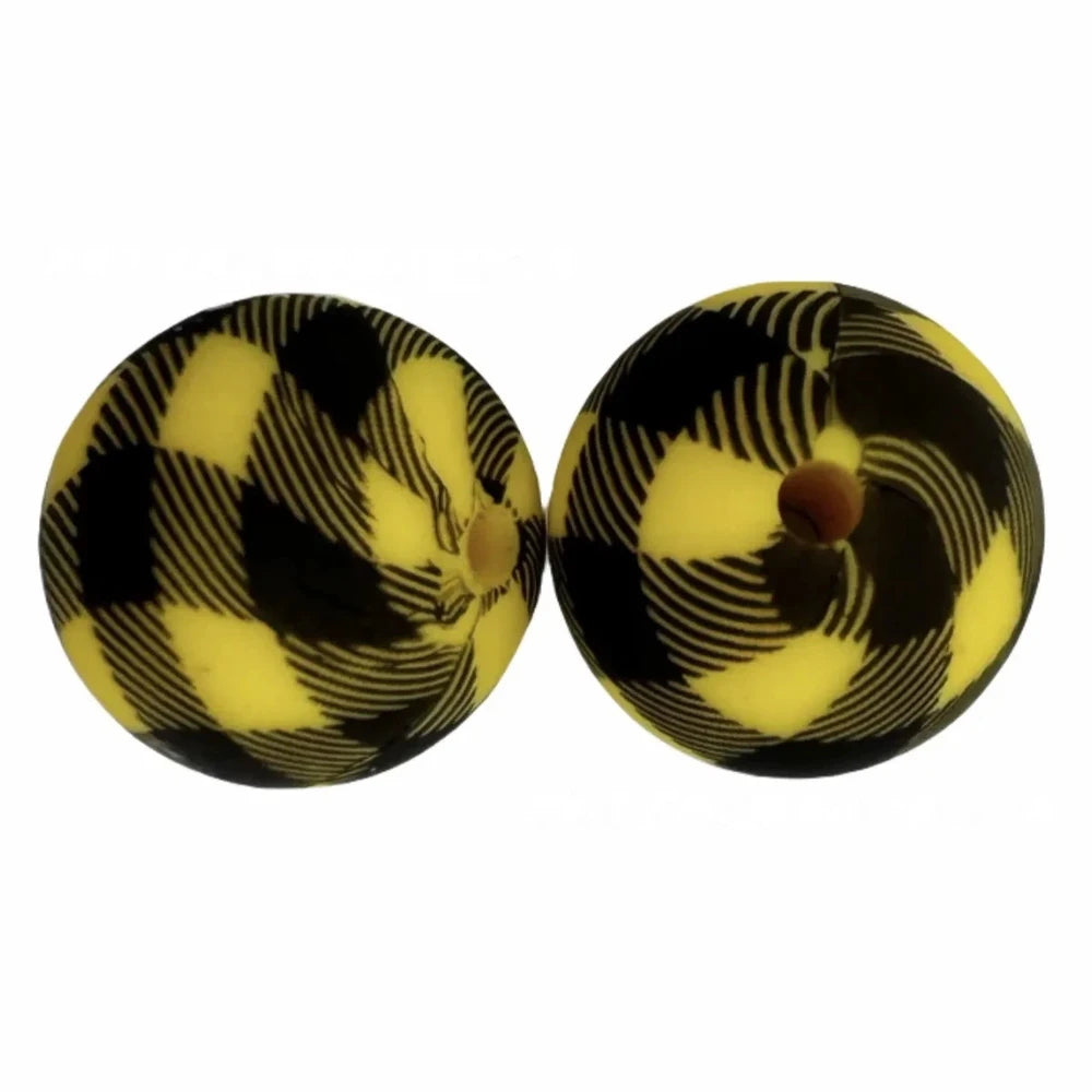 15mm Yellow Buffalo Plaid Printed Silicone Bead for DIY Keychains Pens