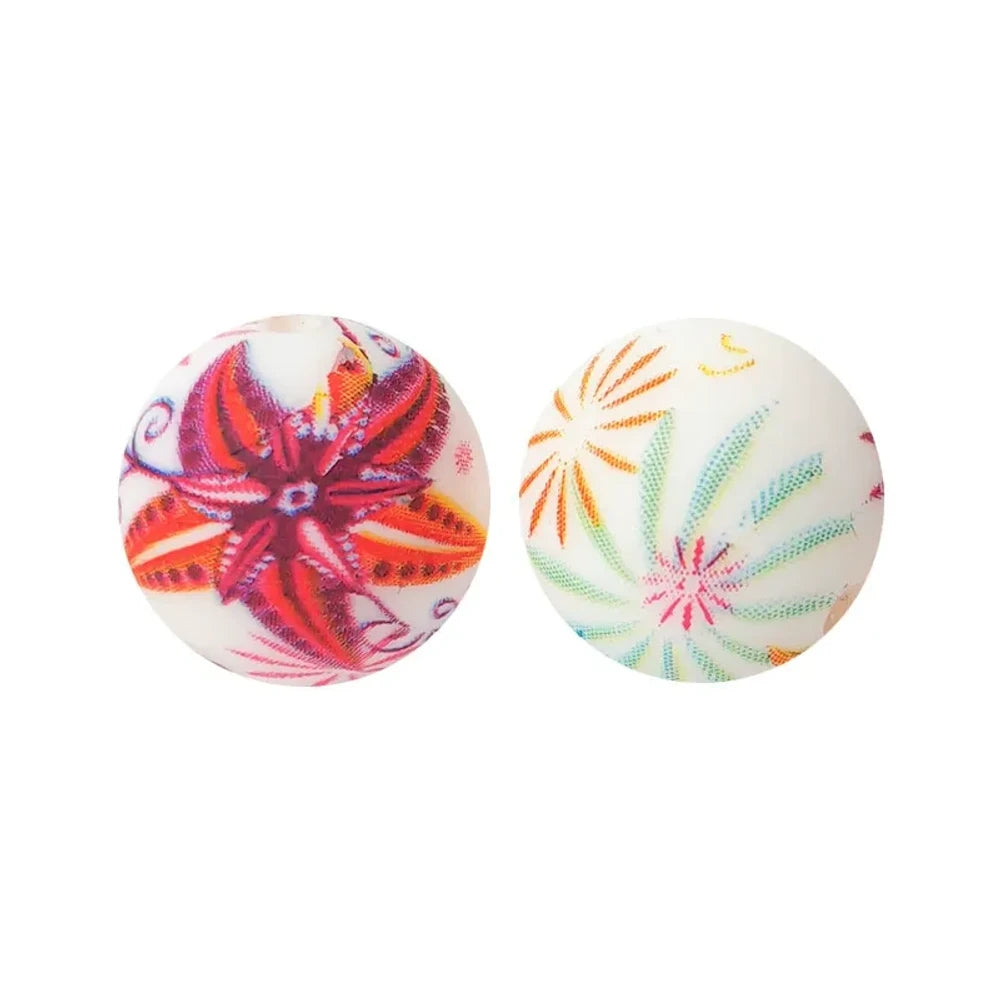 15mm Flowers and Fireworks Printed Silicone Bead for DIY Keychains