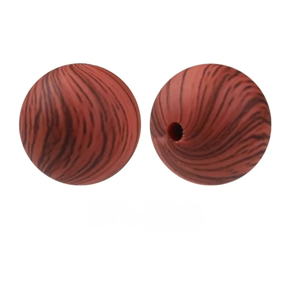 15mm Rosewood Stripes Printed Silicone Bead for DIY Pens Keychain