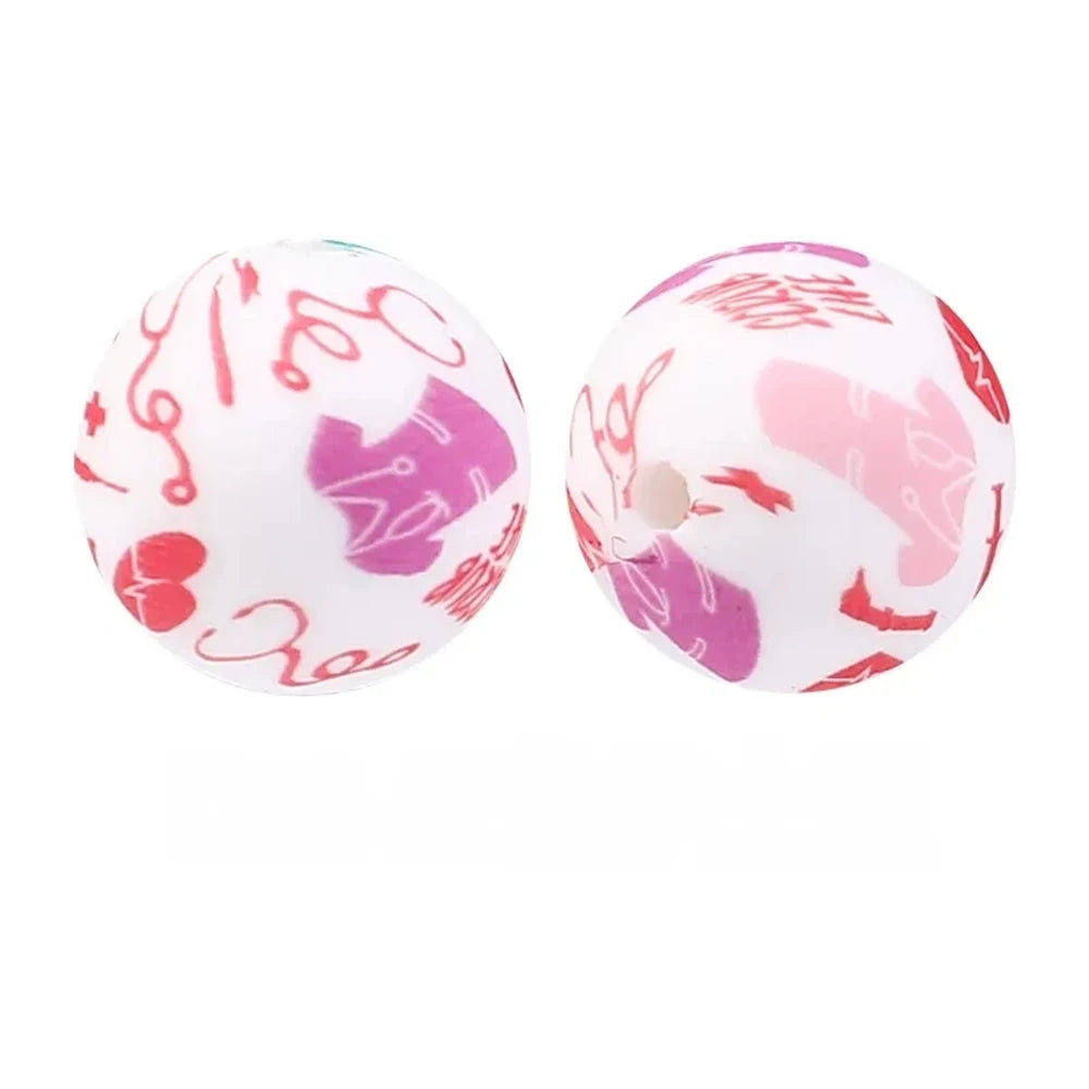 15mm Nurse Uniform Printed Silicone Bead for DIY Bracelet Keychain