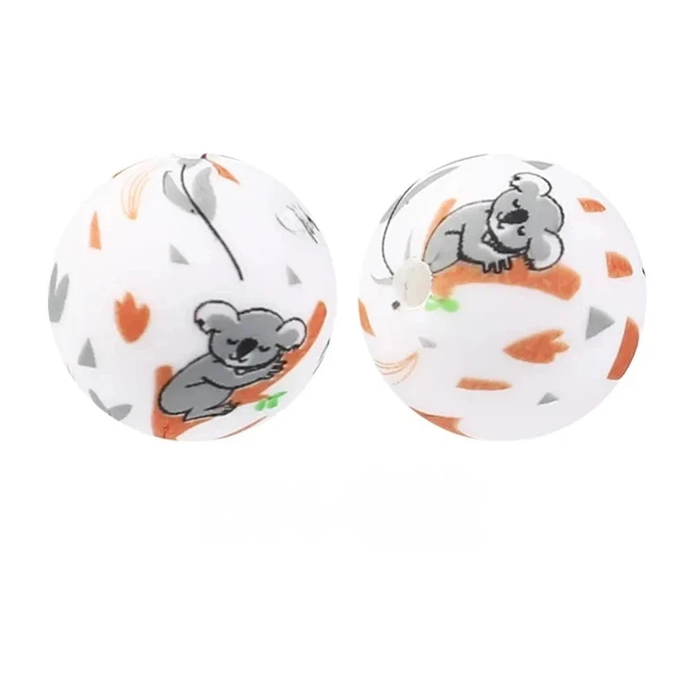15mm Koala Printed Silicone Bead for DIY Pens Keychains
