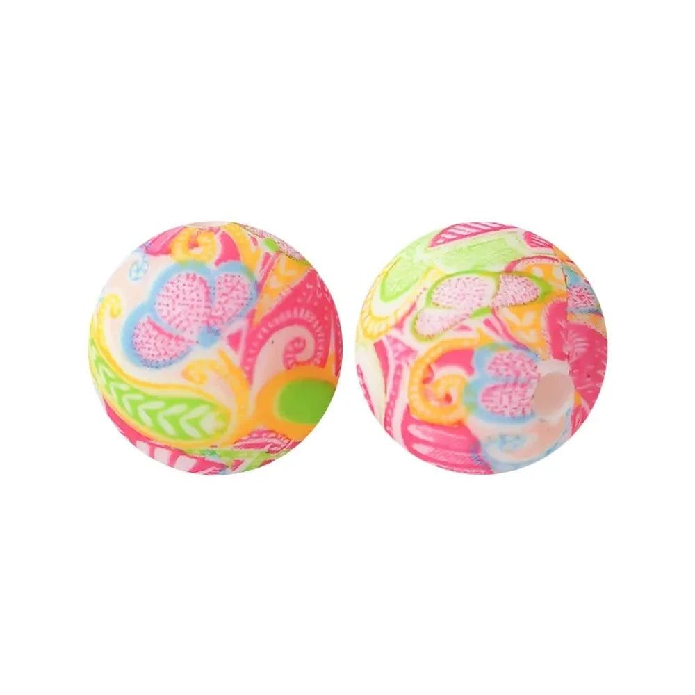 15mm Colorful Flowers Printed Silicone Bead for DIY Pens Bracelets