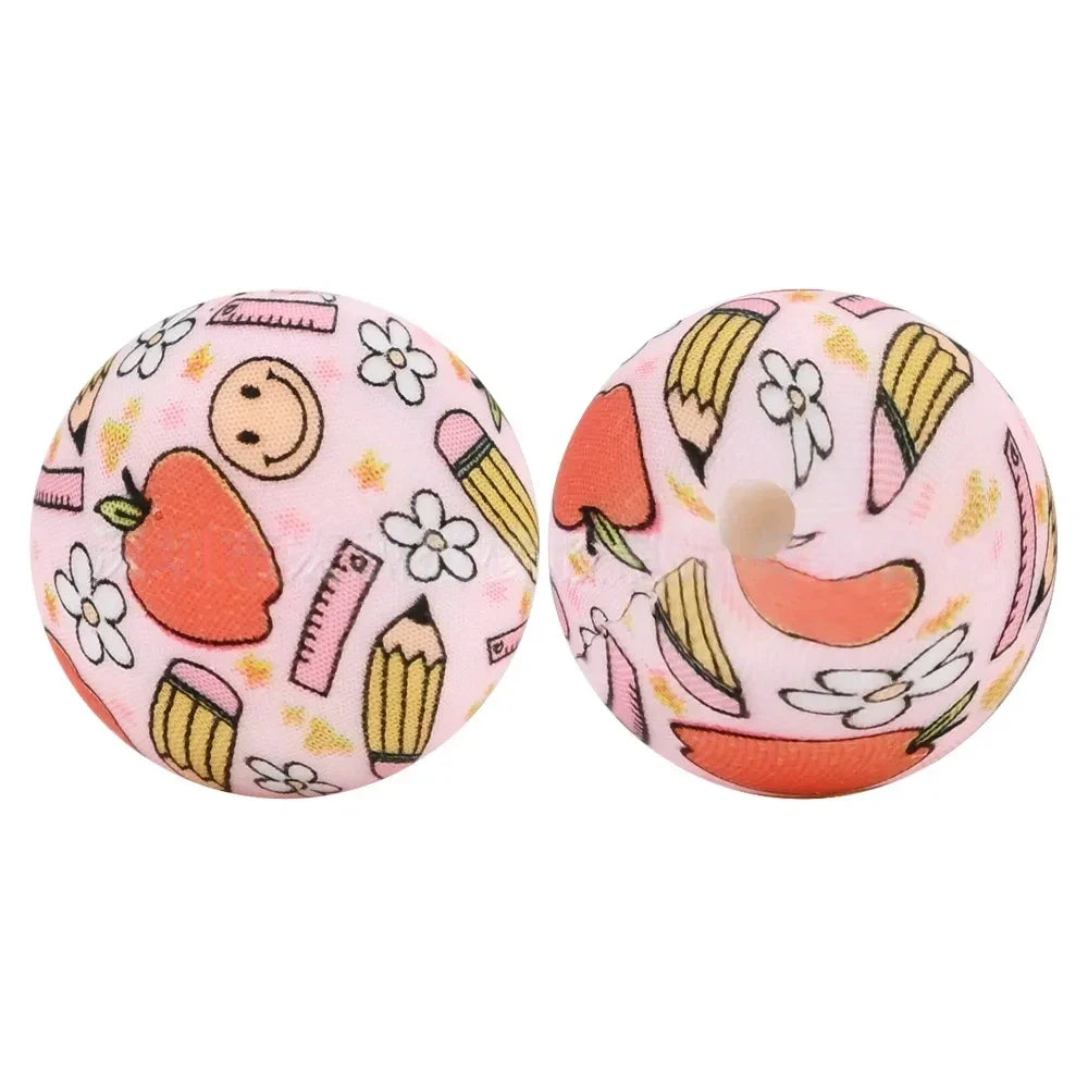 15mm Apple Pencil Ruler Printed Silicone Bead for DIY Bracelet Pens