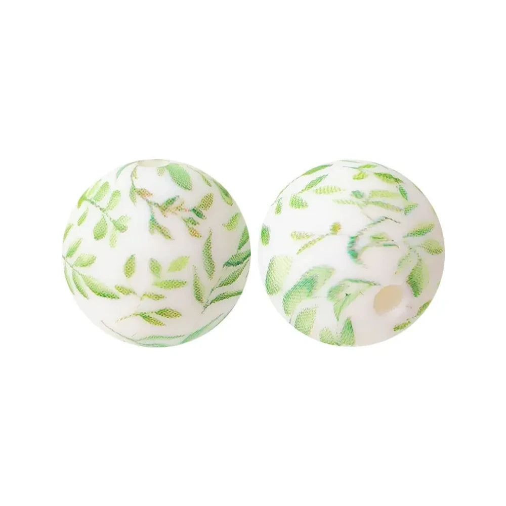15mm Leaves Printed Silicone Bead for DIY Keychains Pens Bracelet