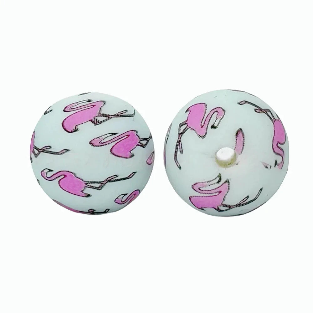 15mm Flamingo Printed Silicone Bead for DIY Bracelet Keychain