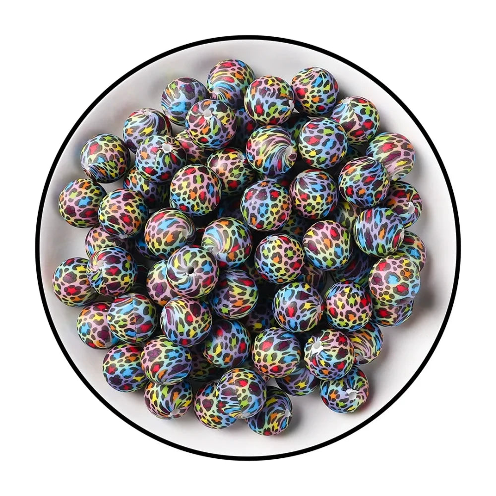15mm Colorful Leopard Printed Silicone Bead for DIY Keychains Pens