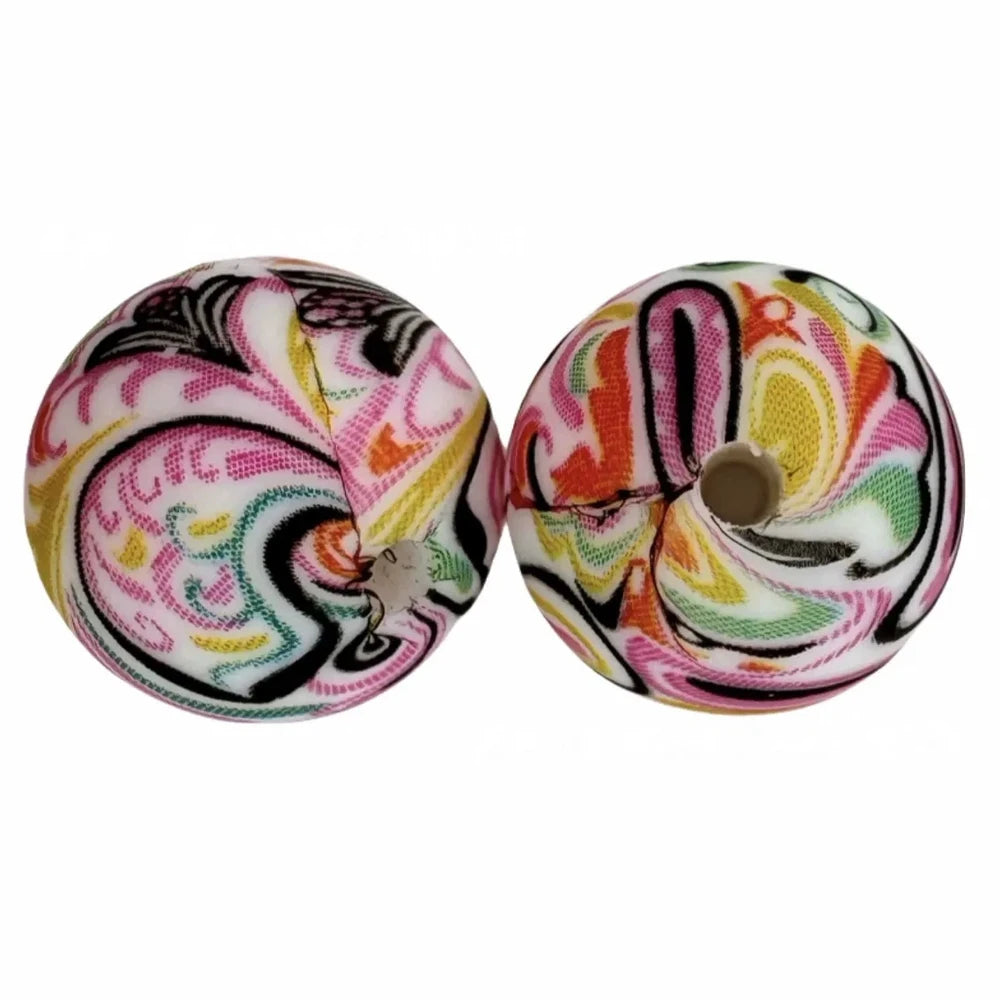 15mm Colorful Printed Silicone Bead for DIY Bracelet Keychains