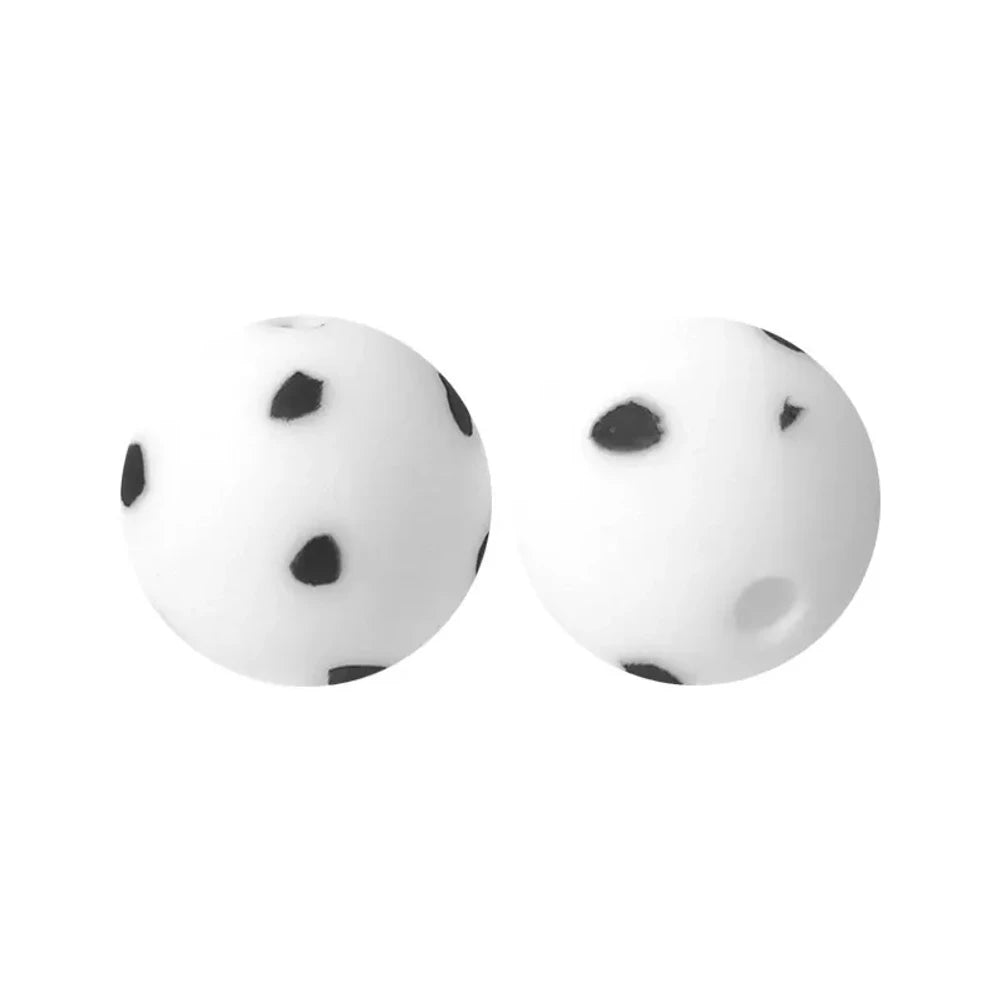 15mm Black Dots on White Printed Silicone Bead for DIY Pens Keychains