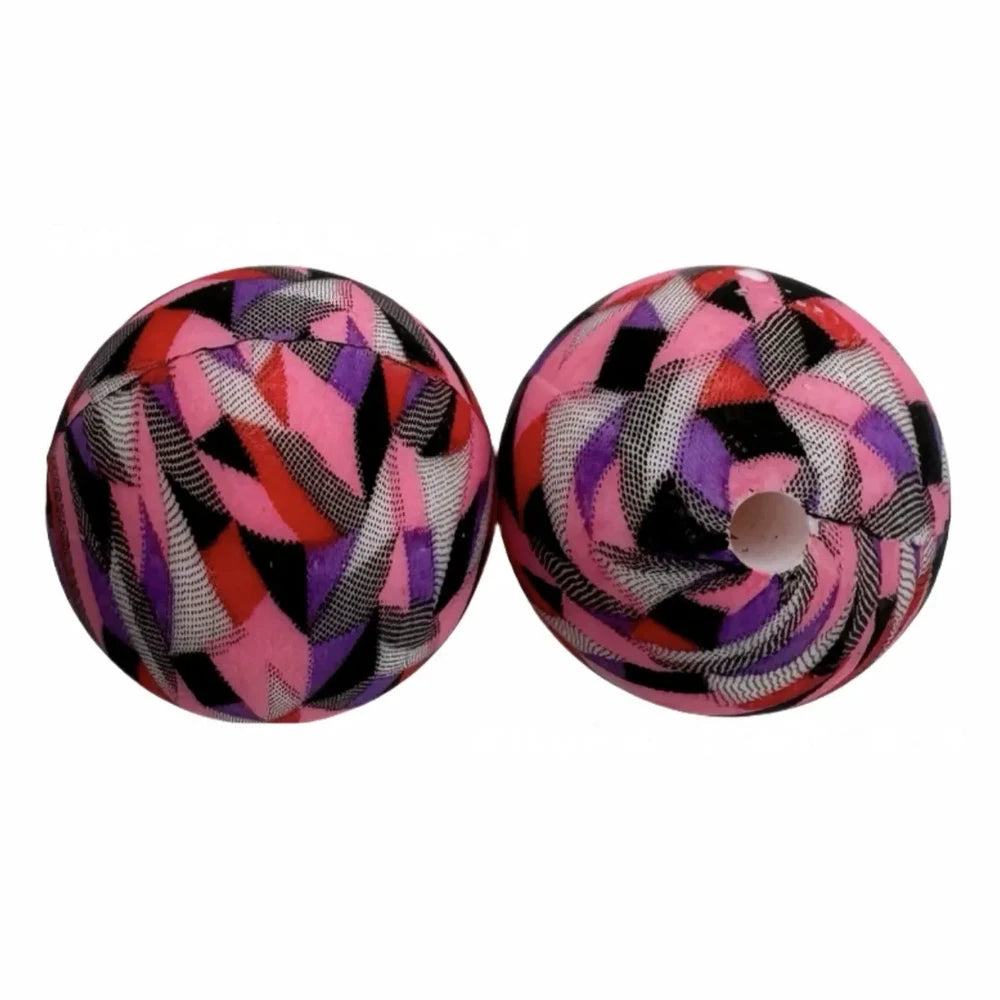 15mm Colorful Checkered Pattern Printed Silicone Bead for DIY Bracelet Keychains