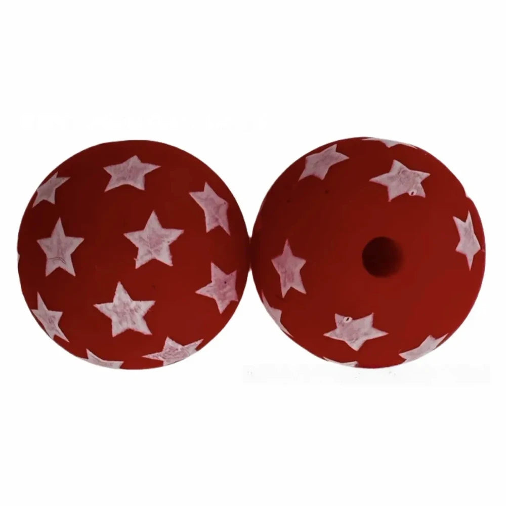 15mm Star on Dark Red Printed Silicone Bead for DIY Bracelet Keychains