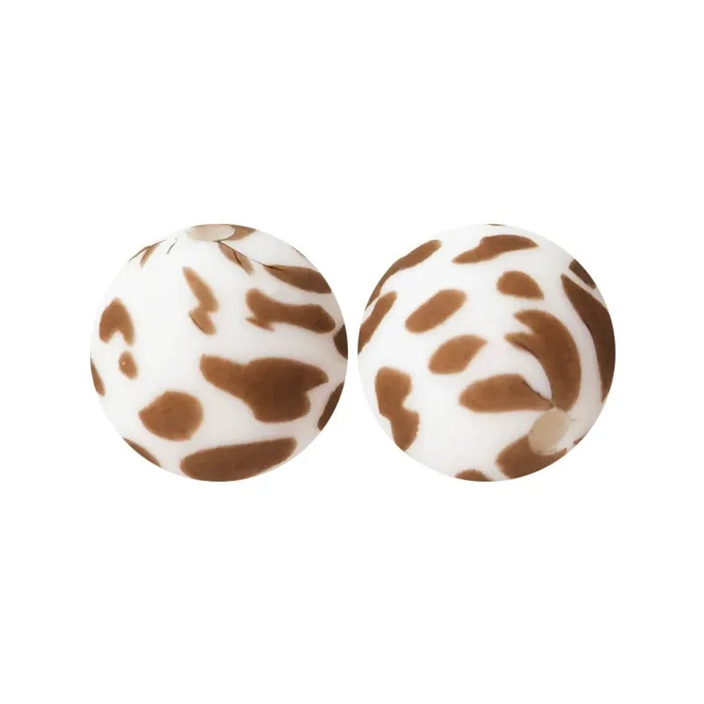 15mm Brown Dots on White Printed Silicone Bead for DIY Pens Keychains