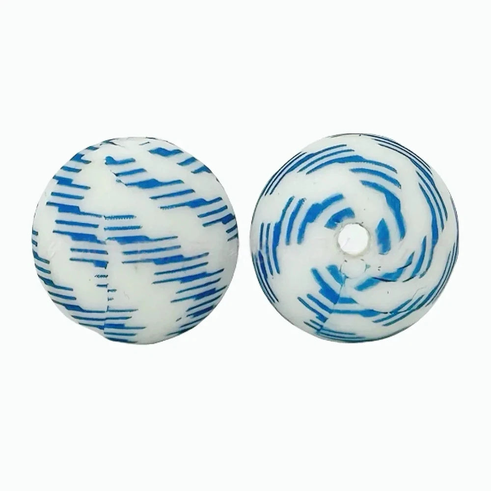 15mm Blue Lines on White Printed Silicone Bead for DIY Pens Keychain