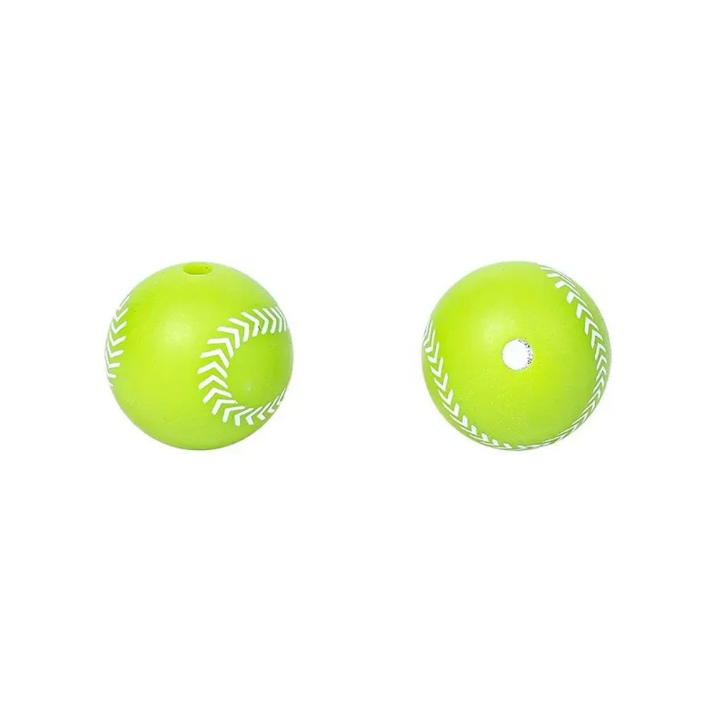 15mm Tennis Printed Silicone Bead for DIY Bracelet Pens Keychains
