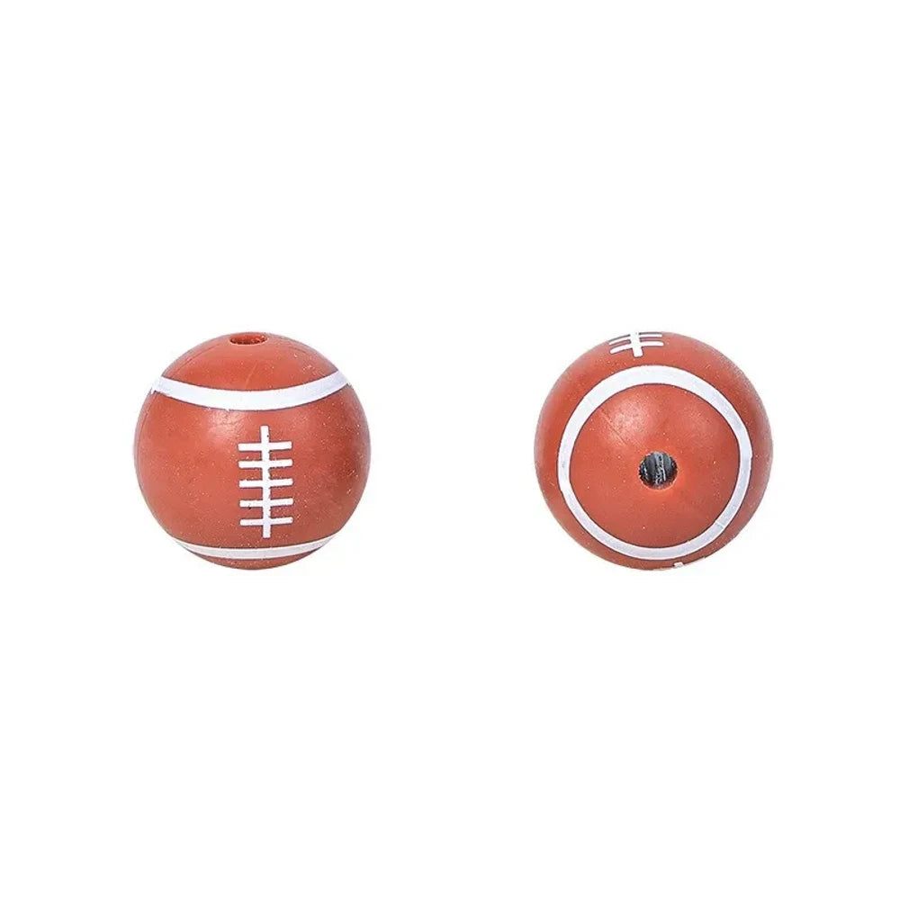 15mm Rugby Printed Silicone Bead for DIY Keychains Pens Bracelet