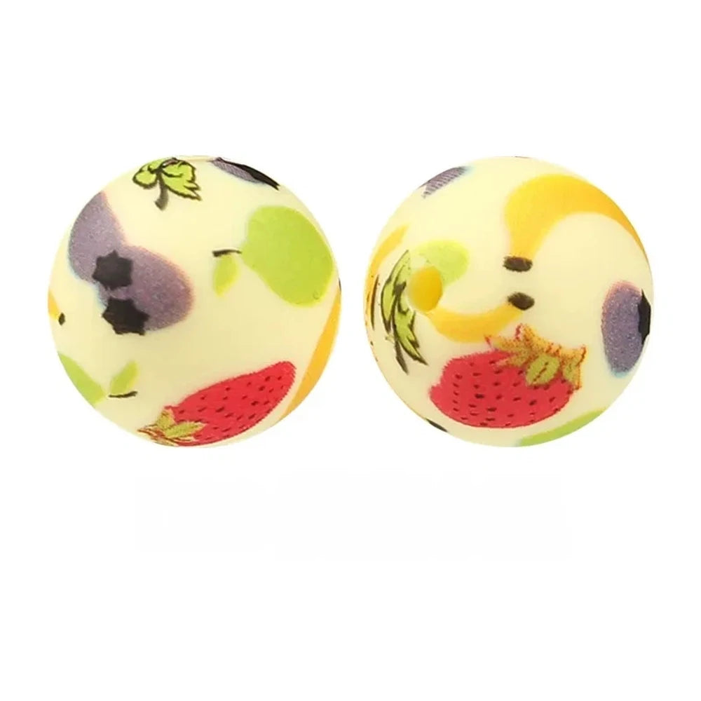 15mm Fruits on Yellow Printed Silicone Bead for DIY Pens Keychain