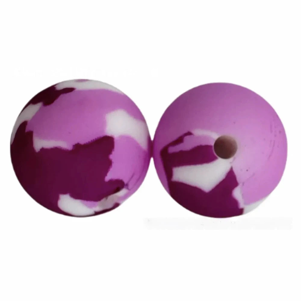 15mm Purple Printed Silicone Bead for DIY Bracelet Keychains