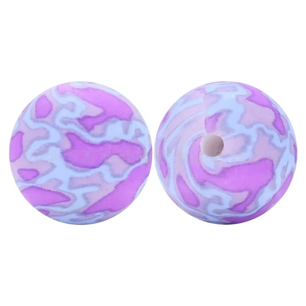 15mm Purple Pattern Printed Silicone Bead for DIY Pens Keychains