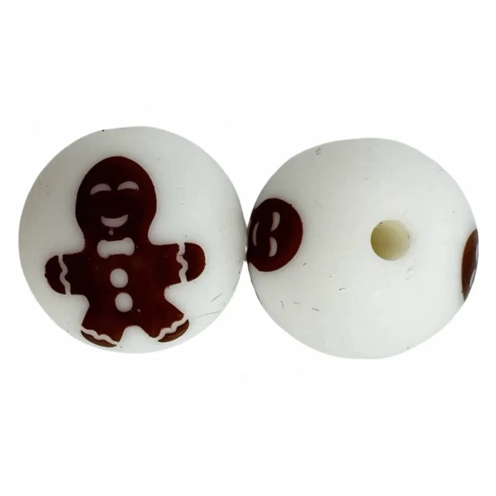 15mm Gingerbread Man Printed Silicone Bead for DIY Pens Bracelet Keychains