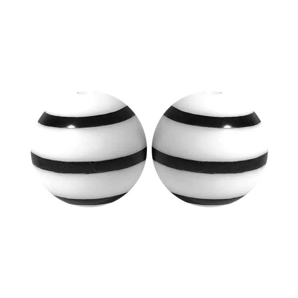 15mm Black Lines on white Printed Silicone Bead for DIY Keychains Pens