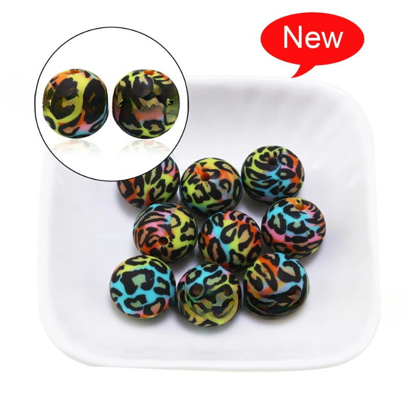 Leopard Print Water Transfer Silicone Beads-50PCS