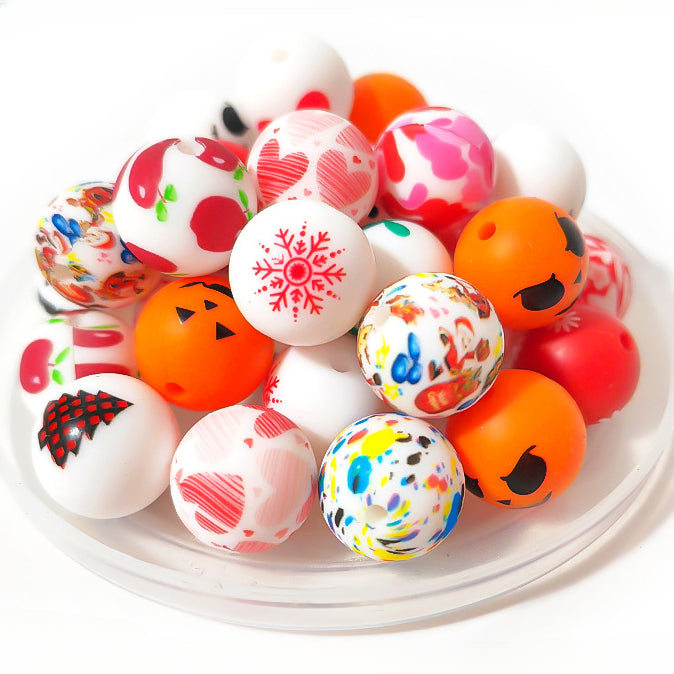 Cartoon Silicone Christmas Loose Beads-50PCS
