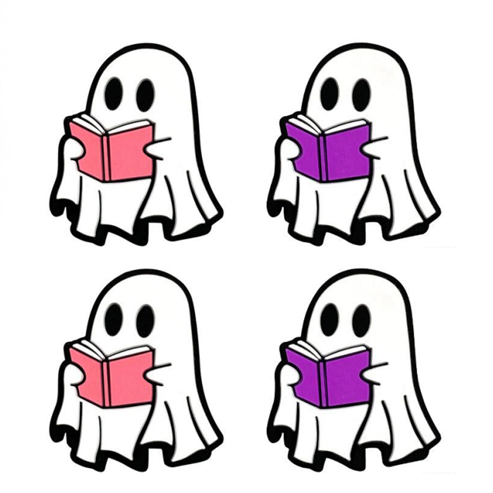 Cartoon Halloween Reading Book Cute Ghost Pattern Silicone Beads-10PCS