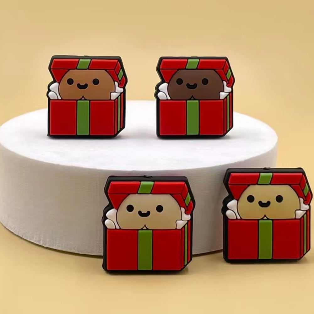 Cartoon Gift Box Pattern Image Silicone Beads-10PCS