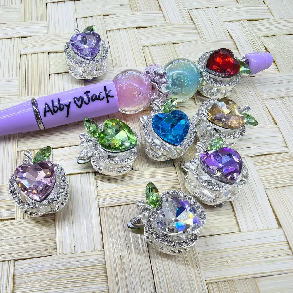 Apple with Heart Rhinestone Metal Beads