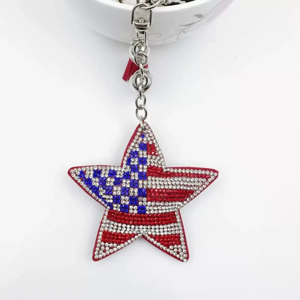 Assorted USA flag rhinestone fancy bead charms in butterfly, heart, Texas, purse, and waving flag shapes - 1